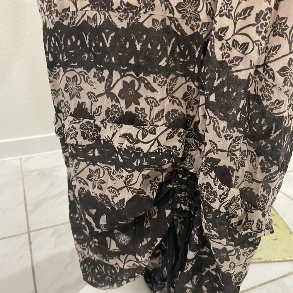 Free People Soulmate Balloon Leg Jumpsuit Long Sleeve Boho Neutral Floral  Sz M